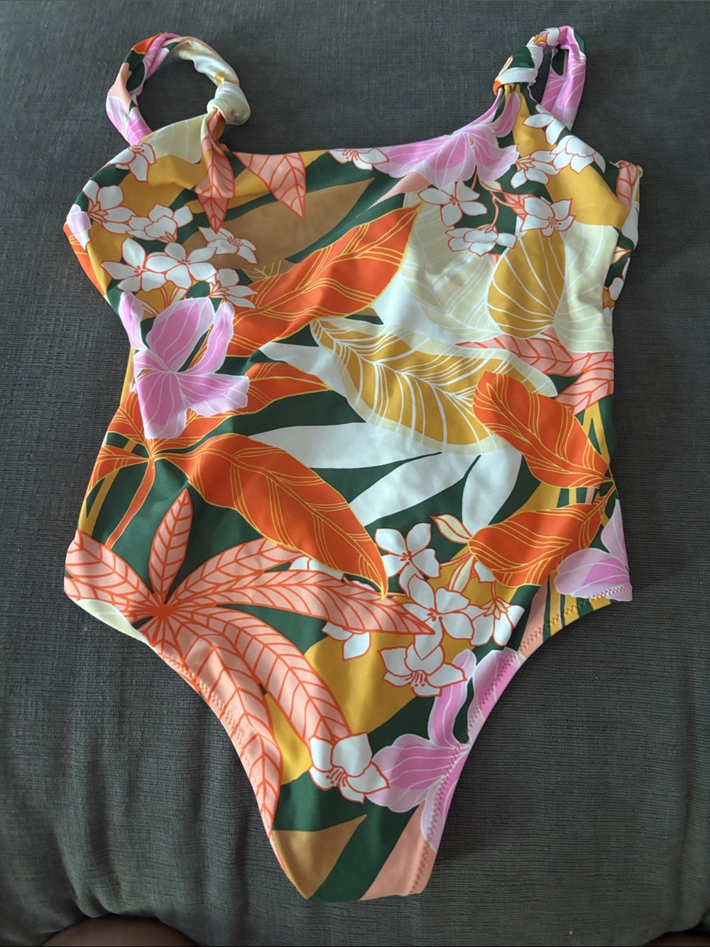 aerie women’s  Tropical Floral One-Piece Swimsuit - Pink, Orange, Green, Cream